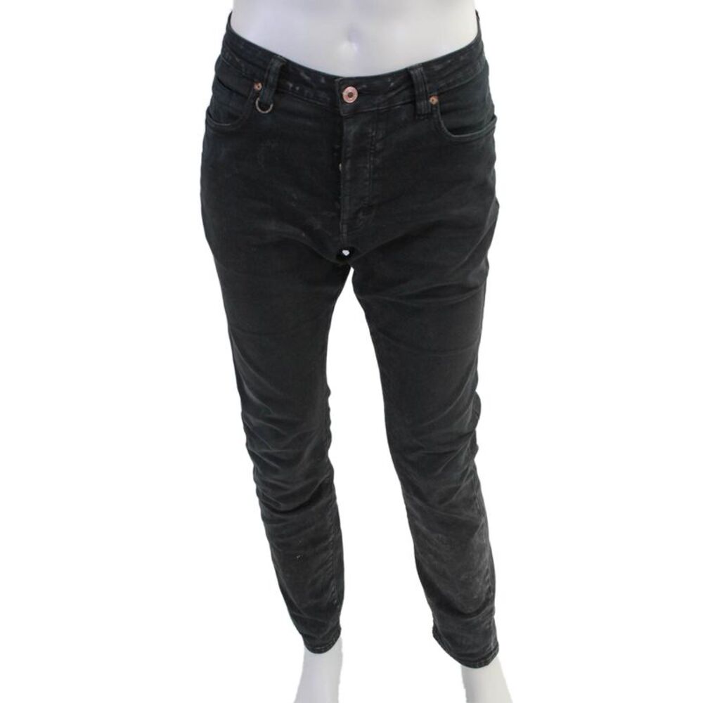 Neuw Mens Button Up Slim Leg Iggy Skinny Leg Jeans Black Cotton Size 34X32